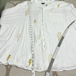 Torrid  Button Up Shirt Size 3x White Gold Lightning Bolt Embroidered tab sleeves Photo 3
