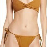 Good American NEW Always Fits Crinkle Bikini Set Swimsuit Bottoms Bronze Brown Photo 0