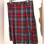 Vintage Custom Made Tartan Plaid Wool Skirt Red Grey Pleated Size M Photo 1