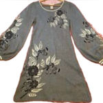 Max Studio  grey  knit Cotton Rayon blend  floral motif sweater dress L Photo 0