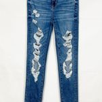 American Eagle  High Rise Jegging X-Long Sz 4 Distressed Whiskered Medium Wash Photo 0