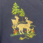 Studio Works Women’s Cardigan Large Blue Embroidered Deer Woodland Button Front Photo 1