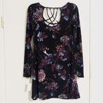 Mudd Black Floral Strappy Back Long Sleeve Dress Photo 2