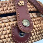 Wicker Brown Round Canteen Style Genuine Leather Strap Boho Style Bag NWT Photo 6
