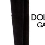 Dolce & Gabbana Round Toe Pump Insert Over The Knee Suede Sock Boots Black Sz 36 Photo 0