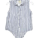 Japna Button Sleeveless Tie Front Top S Blue White Striped Viscose Coastal Boho Photo 1