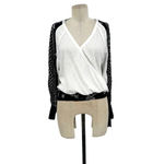 Free People  Auxton Long Sleeve‎ Thermal Wrap Top Ivory Black Size Small Photo 1