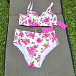 Betsey Johnson  Love Always Pink Rose Corset High Waist Bikini Set NWT M Photo 0