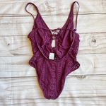 BECCA by Rebecca virtue Becca Purple Strappy Crochet Lace One Piece Swimsuit Sz L Photo 6
