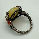 Signed 925 Sterling Cherry Blossom ring with simulated (faux) opal White Photo 3