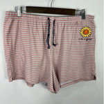 Life is Good Sleep Shorts XL Pink Stripe Sunflower Lounge Pajama Cottagecore Photo 0