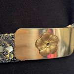 Gold Sequins Stretch Belt Floral Hook Closure Fabric Back Glitter 1980s Vintage Photo 2