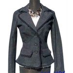 Cache Black Denim Top Jacket Eyelash Trim Stretch Front Button New $168 NWT Photo 4