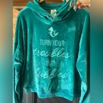 Disney  Women’s XL Mermaid Hoodie Plush velvet Green teal Ariel Embroidered Photo 1