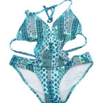 Lascana One Piece Swimsuit Paisley Floral Cutout Sides Halter Plunge Beach Swim Blue Size 2 Photo 0