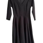 Anthropologie  Modcloth Ponte Dress Swing Fit & Flare Black V-Neck 3/4 Sleeve M Photo 0