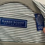 Karen Scott Embroidered Gray/White Striped  Button Down Blouse fall embroidered pattern L Photo 3