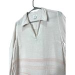 Sigrid Olsen  Pink/White Linen V-Neck Collared Shirt Size‎ M Photo 3