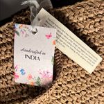 Floral Embellished Brown Woven Tote Bag beaded and bedazzled with floral accents Photo 1