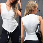 SheIn texture ruched pointed v-neck sleeveless knot front white top Size Medium Photo 15