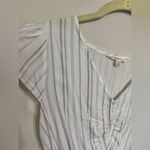 Sim & Sam | Short Sleeve White & Lilac V Neck Drawstring Top | Size Medium Photo 5