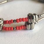 Silver Tone & Red Beaded Floral Tribal Design Boho Seed Bead Bracelet Photo 4