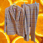 Jessica London Plaid Blazer Pants Suit Set Women 12 Wool Blend Brown Purple Photo 0