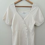 Madewell Puff-Sleeve Button-Wrap Midi Dress in Undyed Stripe Cotton Linen Size 6 Photo 4