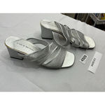 Croft & Barrow Womans Promptly Slip On Sandals 8 M Silver Strappy Open Toe Heel Photo 1