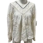 Free People  Abigail Victorian Eyelet Top Ivory Blouse Size M Photo 1