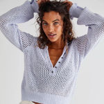 Free People NEW  Care Snowdrift Periwinkle Ice Henley Boucle Pullover Sweater Lg Photo 2