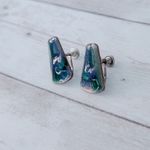 Vintage Screw Back Earrings Unusual Statement Blue Green Tones Photo 2
