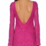 Nightcap 4 Dress Women Large Pink Lace Open Back Bell Sleeve Boho Boatneck New Photo 4