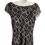 Vintage Y2K BCBG Silk Sheath Dress 2 Black Geometric Cowl Neck Midi Lined Photo 3