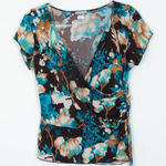 Vintage Stephen and Casey Womens Floral Faux Wrap Blouse Size M Fairy Boho Blue Size M Photo 0