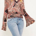 Free People Fiona Jersey Wrap Paisley Bell Sleeve Top Size XS Photo 0