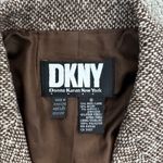 DKNY VTG  Wool Blend Brown Tweed Blazer Jacket leather button lined coat Photo 3