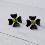 Vintage Judy Lee Originals Clip On Earrings Black Flower 1958 Clover Photo 4