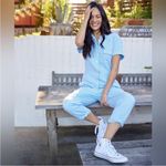 NWT Outerknown Azure Blue Pinstripe Jumpsuit Blue Size XS Photo 2