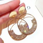 14K Gold Plated Rhinestone Drop Hoop Earrings for Women Photo 2