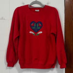 Hanes Vintage Heart Floral Sweatshirt Red Raglan Sleeve Women's Large Photo 0