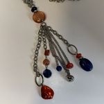 kim rogers Long Station & Tassel Necklace Silver Tone w Orange & Blue Beads Photo 3