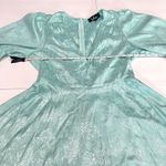 Lulus Stunning Moment Light Blue Satin Jacquard‎ Long Sleeve Mini Dress MEDIUM Photo 8