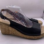 Crocs  A-Leigh Black Leather Slingback Cork Wedge Sandals size 10 Photo 0