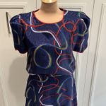 Vintage Sabino Navy‎ Rope Print Tiered Dress Nautical 80s Designer Old Money Blue Size 8 Photo 1