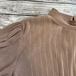 Pull & Bear  Women's Accordion Pleat Blouse XL Extra Large Tan Beige Light Brown Photo 5
