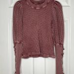 Free People Waffle Thermal Crew Medieval Lace Up Sleeves Pleated Shoulder XS Photo 7