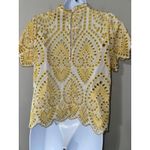 MINKPINK  Embroidered Eyelet Top Women's Small Boho Yellow White Blouse‎ Photo 3