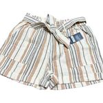 Lucky Brand Cream Tan Striped Paperbag Shorts Linen Blend XS Boho Summer Pockets Photo 0