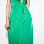ZARA NEW‎  BEADED KNOTTED DRESS GREEN KNOTTED V NECK Photo 9